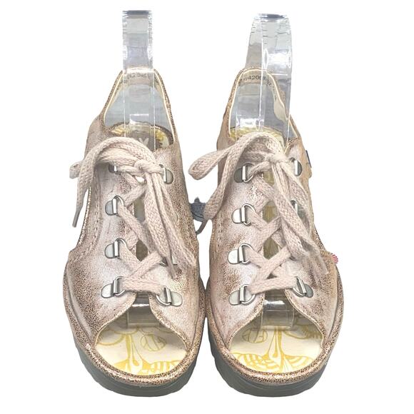 Fly London Women's Yifa Gold Lace Up Wedge Sandal Size 38 US 7.5/8 - Picture 8 of 13
